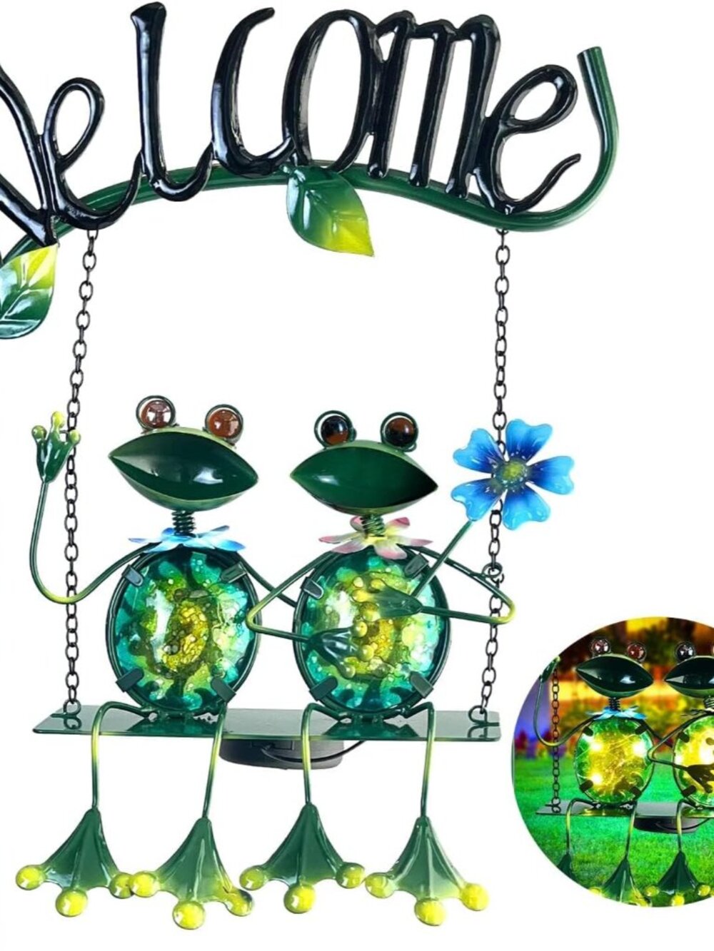 Solar Lights Outdoor Waterproof, Frog Swing Garden Decor, Frog Decorative Stake